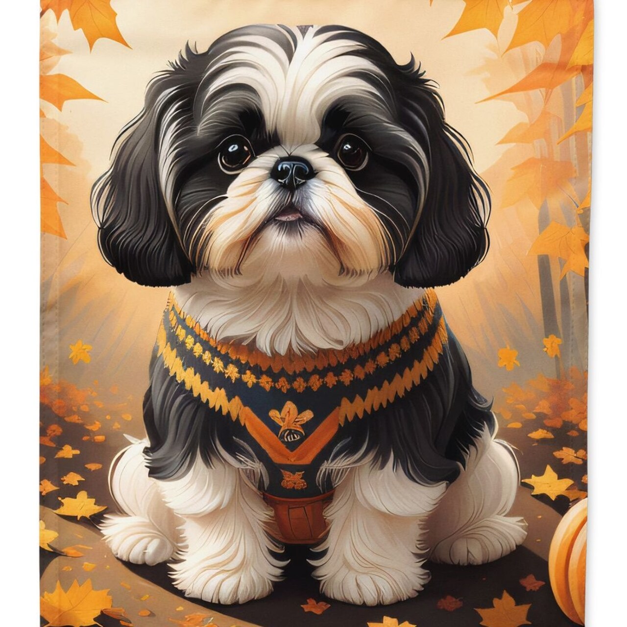 Edge Collections - 28" x 40" - Multicolor - Shih Tzu House Fall Decorative Sleeve Pole Flag - 1 Piece